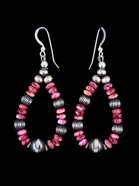 Navajo Spiny Oyster and Sterling Silver Beaded Dangle Earrings - PuebloDirect.com