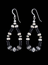 Navajo Onyx and Sterling Silver Beaded Dangle Earrings - PuebloDirect.com