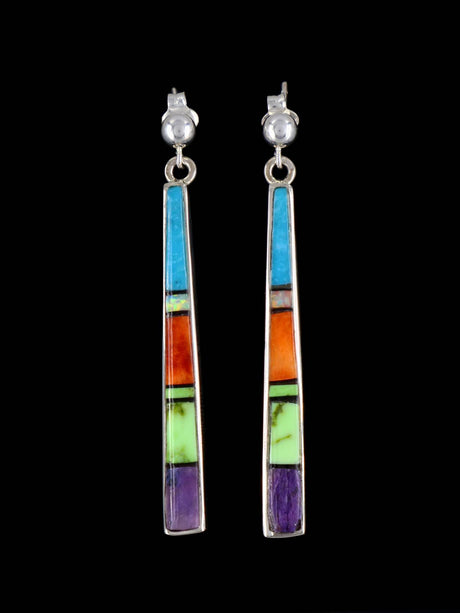 Navajo Multistone Sterling Silver Inlay Post Earrings - PuebloDirect.com