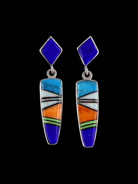 Navajo Multistone Sterling Silver Inlay Earring - PuebloDirect.com