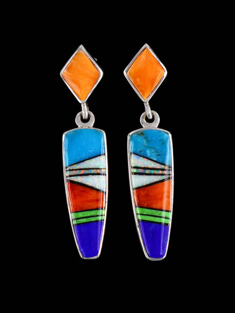Navajo Multistone Sterling Silver Inlay Earrings - PuebloDirect.com