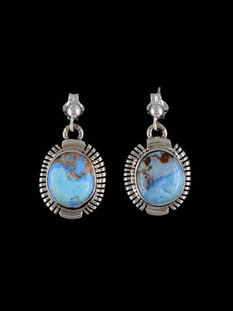 Navajo Golden Hill Turquoise Sterling Silver Post Earrings - PuebloDirect.com