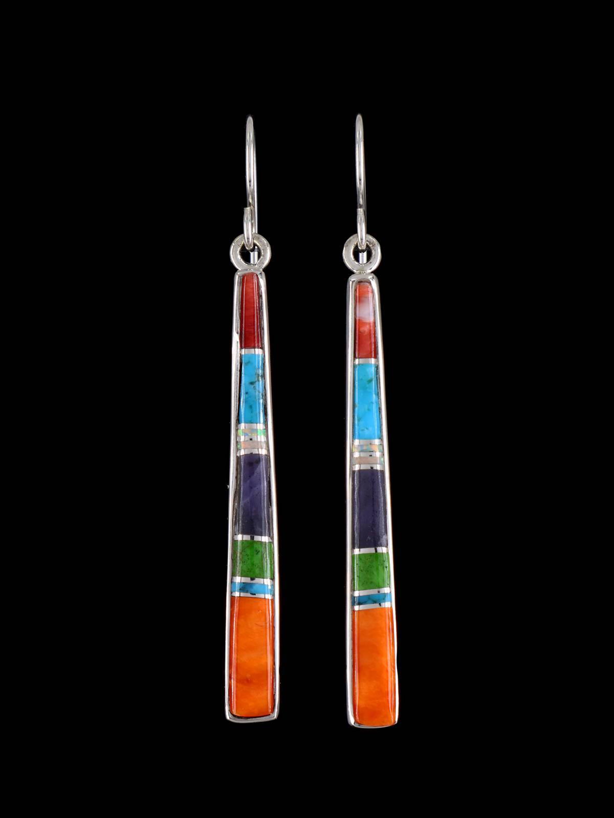 Navajo Multistone Sterling Silver Inlay Post Earrings - PuebloDirect.com