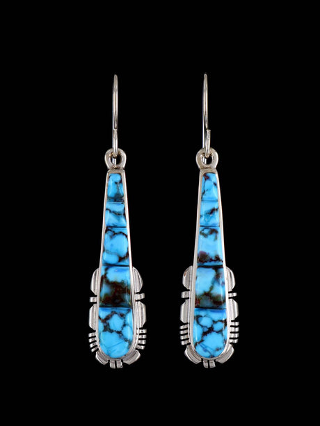 Navajo Cobblestone Kingman Turquoise Inlay Dangle Earrings - PuebloDirect.com