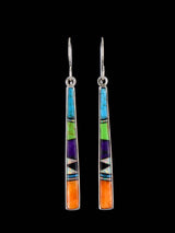 Navajo Multistone Sterling Silver Inlay Dangle Earrings - PuebloDirect.com