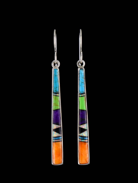 Navajo Multistone Sterling Silver Inlay Dangle Earrings - PuebloDirect.com