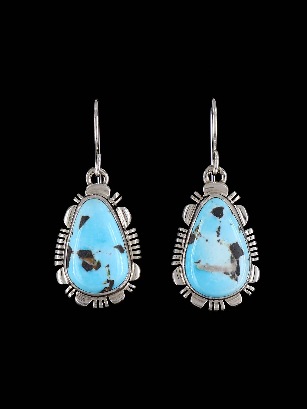 Navajo Golden Hill Turquoise Sterling Silver Dangle Earrings - PuebloDirect.com