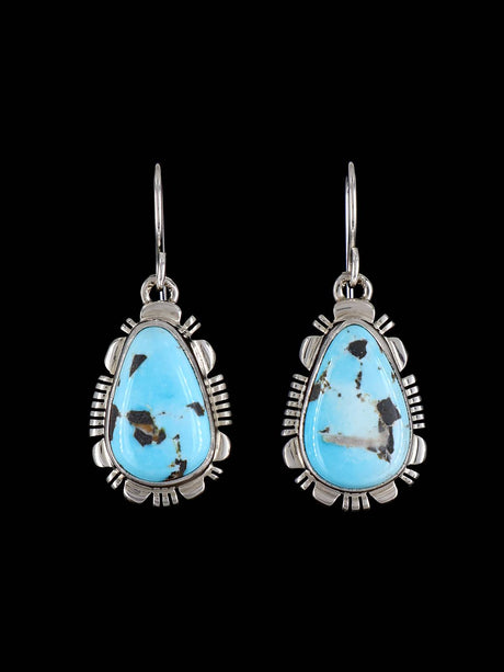 Navajo Golden Hill Turquoise Sterling Silver Dangle Earrings - PuebloDirect.com