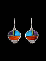 Navajo Multistone Sterling Silver Inlay Dangle Earrings - PuebloDirect.com