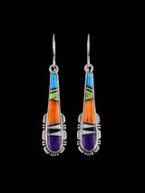 Navajo Multistone Sterling Silver Inlay Dangle Earrings - PuebloDirect.com