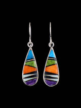 Navajo Multistone Sterling Silver Inlay Dangle Earrings - PuebloDirect.com