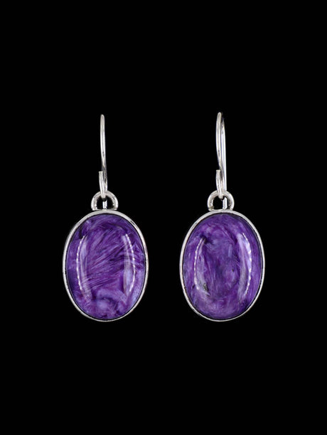 Navajo Purple Charoite Sterling Silver Dangle Earrings - PuebloDirect.com