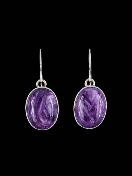 Navajo Purple Charoite Sterling Silver Dangle Earrings - PuebloDirect.com