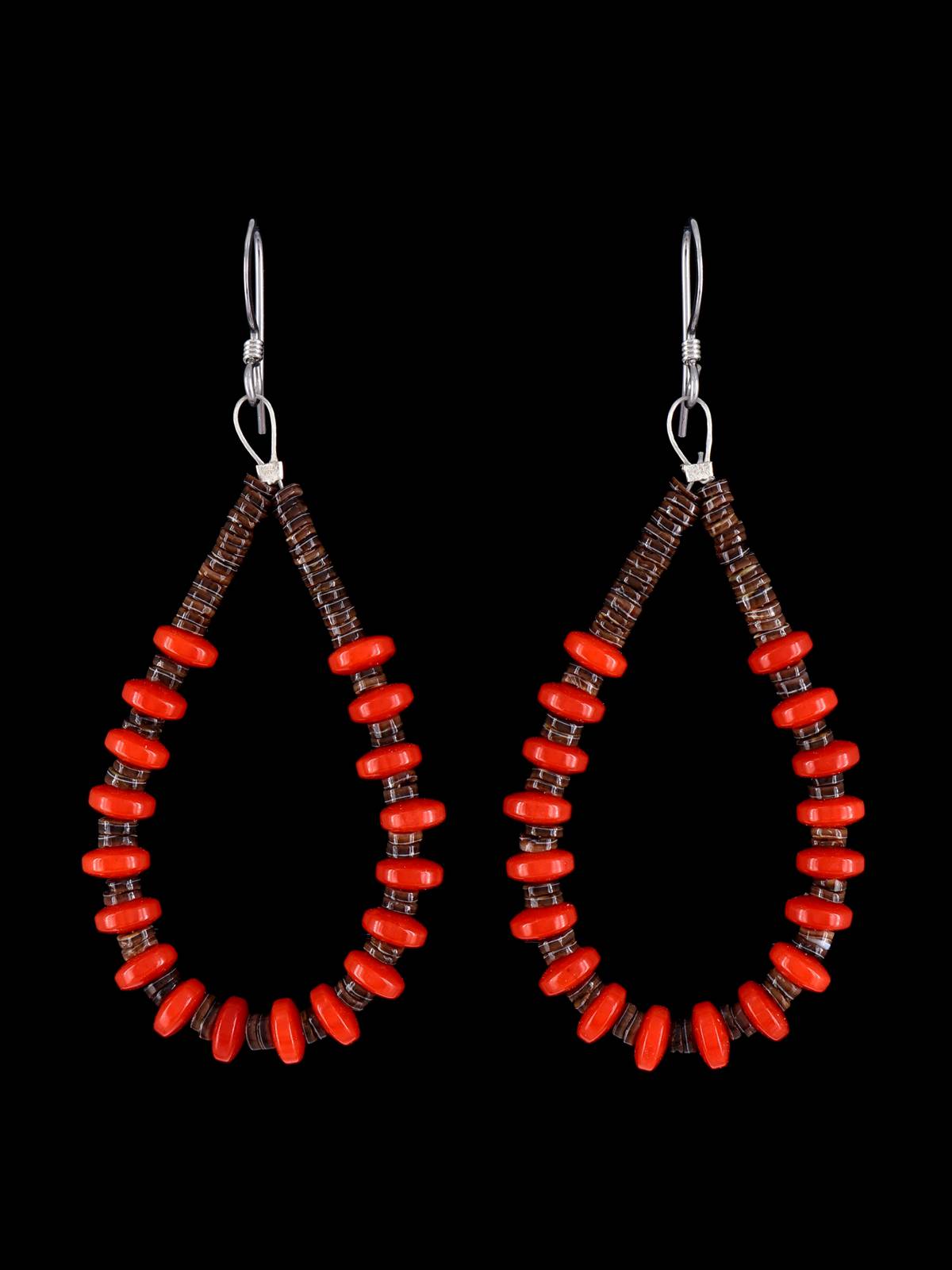 Coral Beaded Santo Domingo Dangle Earrings - PuebloDirect.com