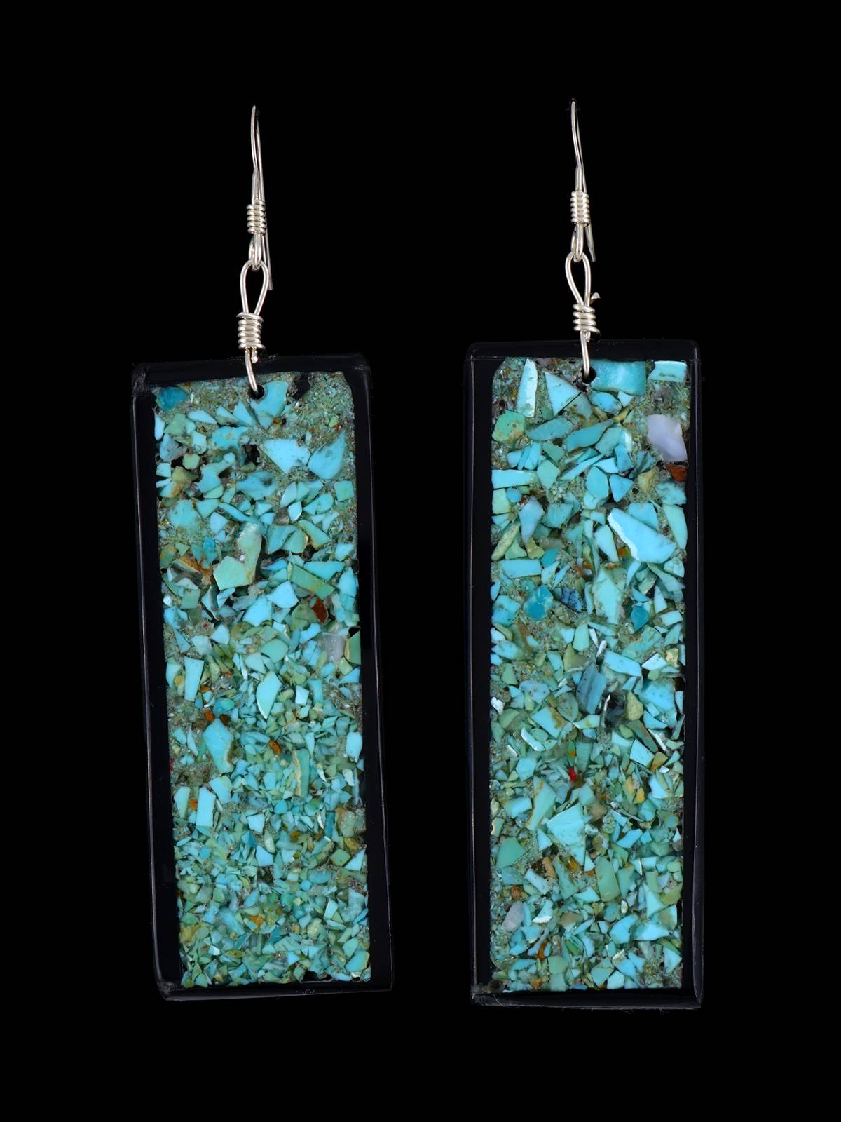Santo Domingo Turquoise Inlaid Dangle Earrings - PuebloDirect.com