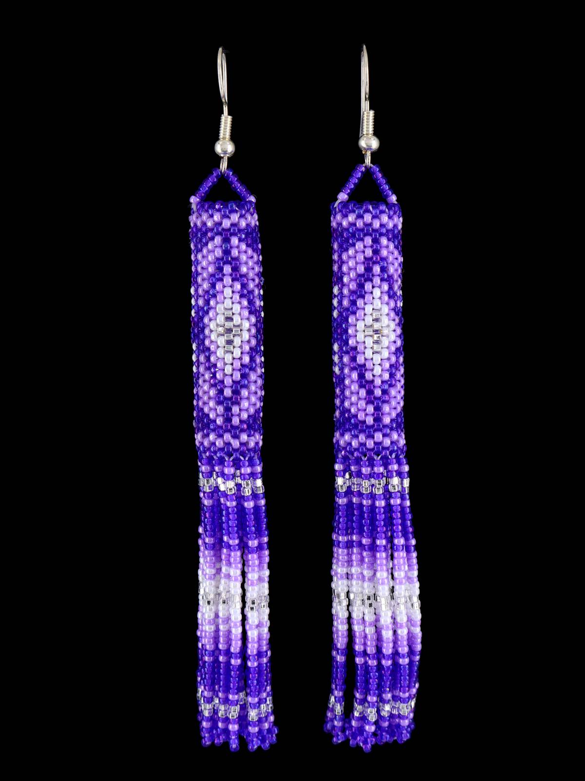 Native American Jewelry Purple Beaded Dangle Earrings - PuebloDirect.com