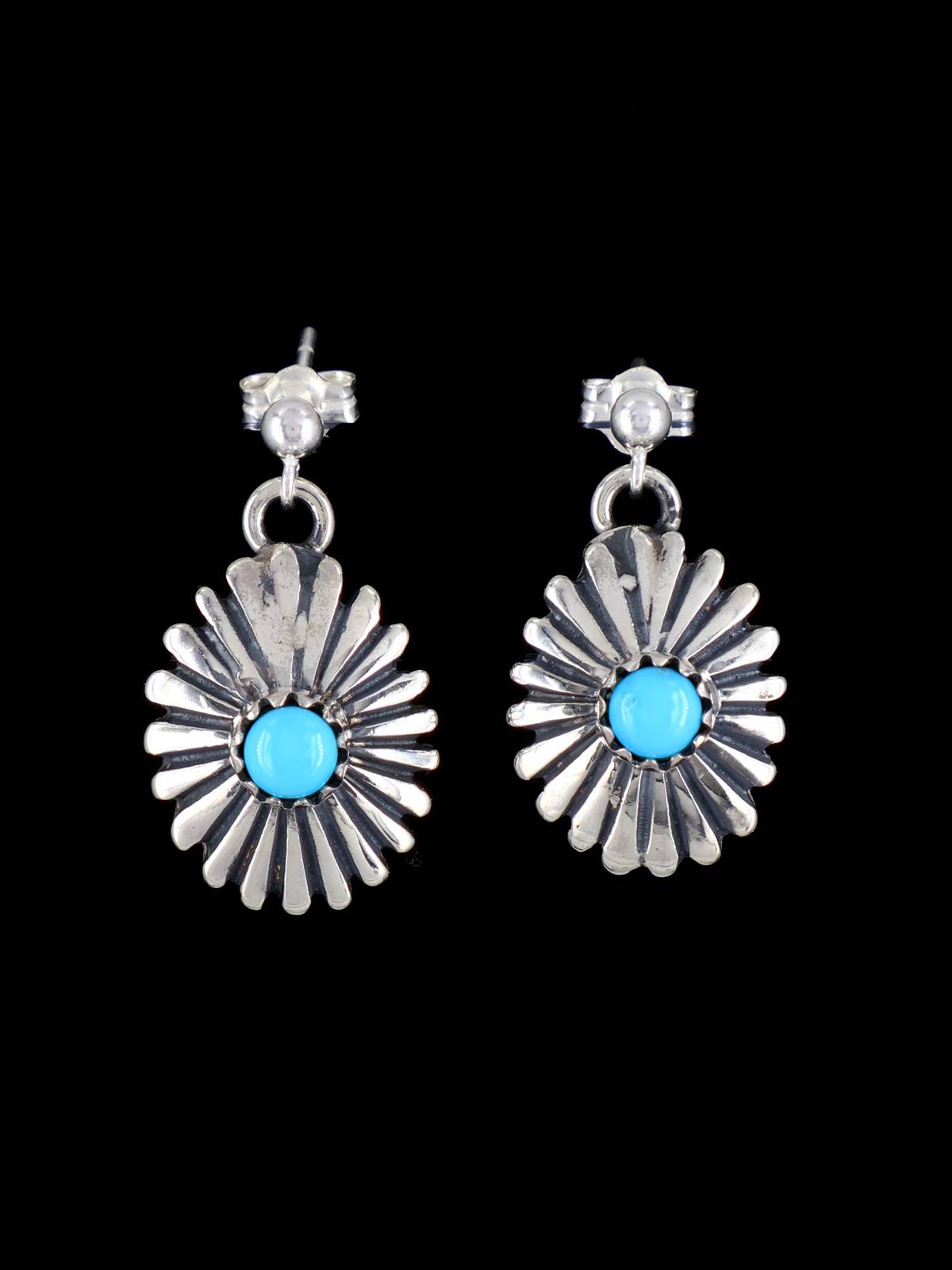 Native American Sleeping Beauty Turquoise Navajo Post Earrings - PuebloDirect.com
