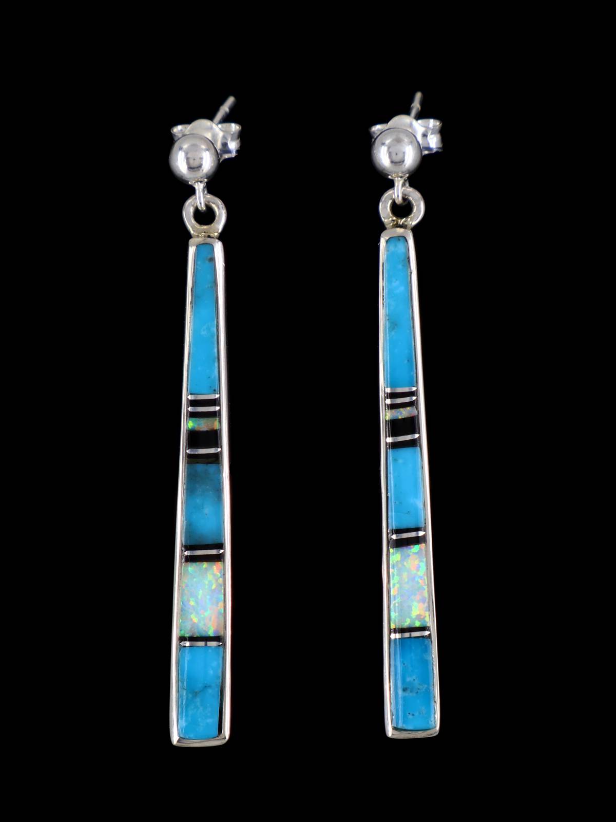 Navajo Turquoise Sterling Silver Inlay Post Earrings - PuebloDirect.com