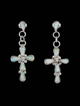 Zuni Sterling Silver Opalite Cross Post Earrings - PuebloDirect.com