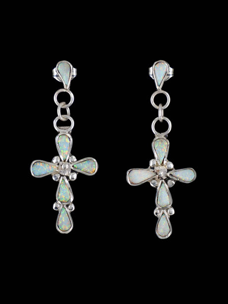 Zuni Sterling Silver Opalite Cross Post Earrings - PuebloDirect.com