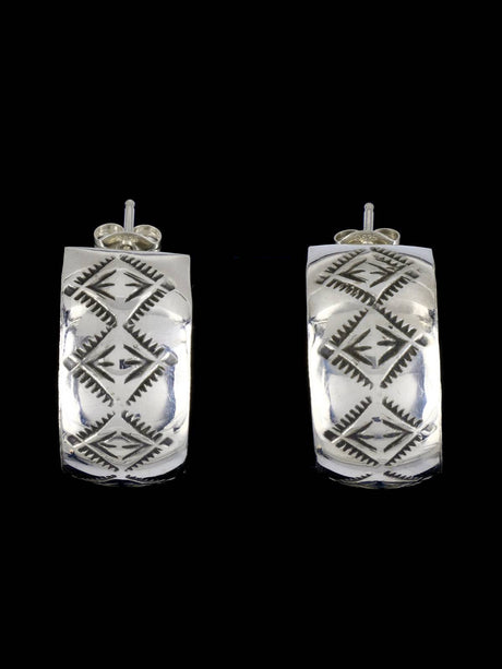 Navajo Sterling Silver Half Hoop Post Earrings - PuebloDirect.com