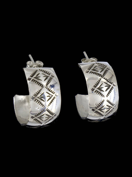 Navajo Sterling Silver Half Hoop Post Earrings - PuebloDirect.com