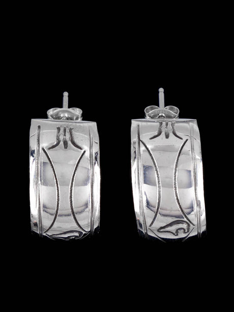 Navajo Sterling Silver Half Hoop Post Earrings - PuebloDirect.com