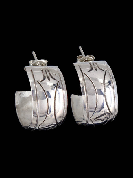 Navajo Sterling Silver Half Hoop Post Earrings - PuebloDirect.com