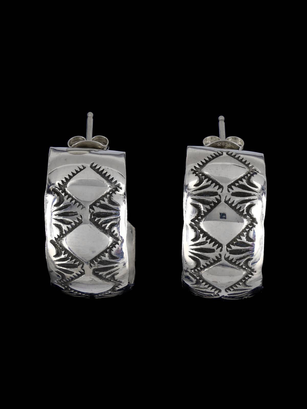 Navajo Sterling Silver Half Hoop Post Earrings - PuebloDirect.com