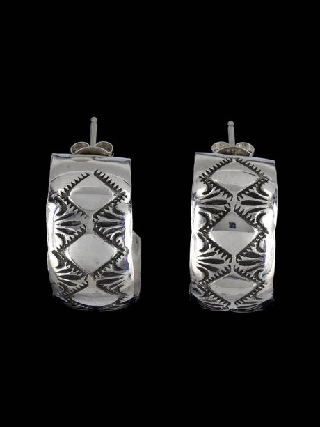 Navajo Sterling Silver Half Hoop Post Earrings - PuebloDirect.com