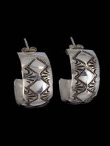 Navajo Sterling Silver Half Hoop Post Earrings - PuebloDirect.com
