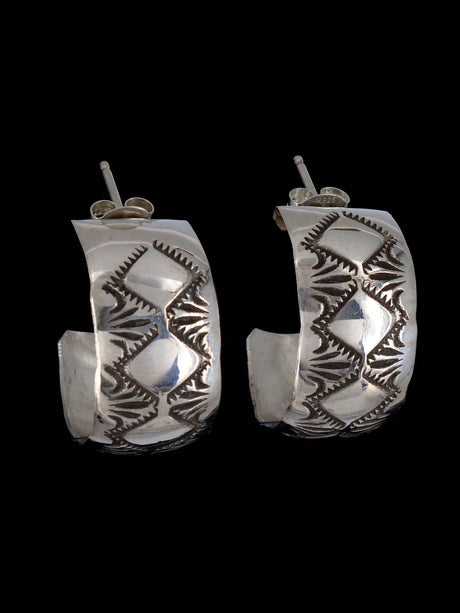 Navajo Sterling Silver Half Hoop Post Earrings - PuebloDirect.com