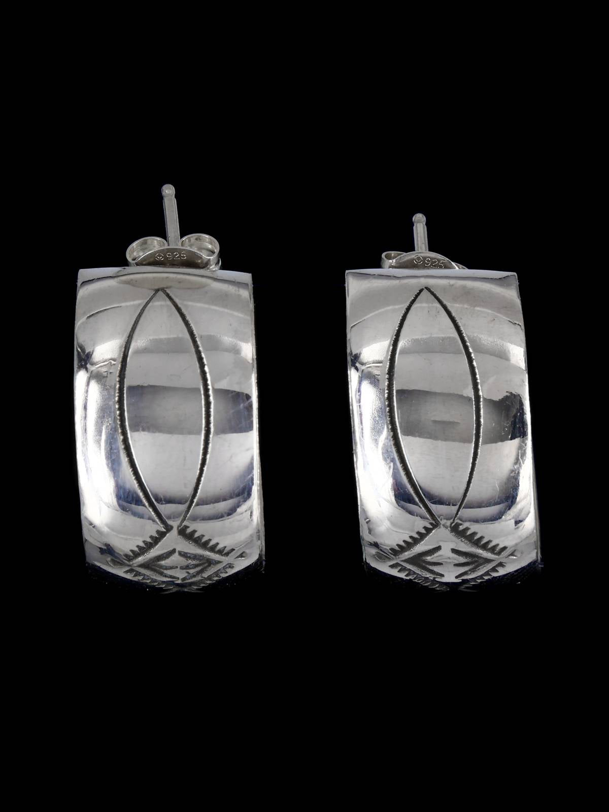 Navajo Sterling Silver Half Hoop Post Earrings - PuebloDirect.com