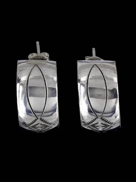 Navajo Sterling Silver Half Hoop Post Earrings - PuebloDirect.com