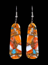 Navajo Spiny Oyster and Turquoise Slab Dangle Earrings - PuebloDirect.com