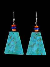 Navajo Turquoise Slab Dangle Earrings - PuebloDirect.com