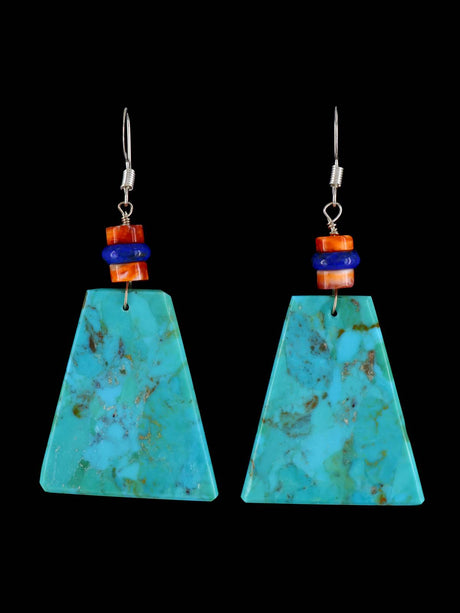 Navajo Turquoise Slab Dangle Earrings - PuebloDirect.com