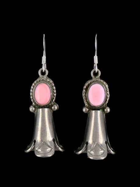 Navajo Sterling Silver Pink Conch Earrings with Flute - PuebloDirect.com