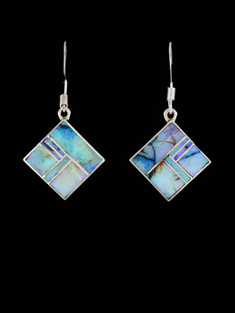 Native American Spiderweb Opal Inlay Dangle Earrings - PuebloDirect.com