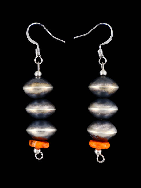 Navajo Sterling Silver Spiny Oyster Beaded Dangle Earrings - PuebloDirect.com