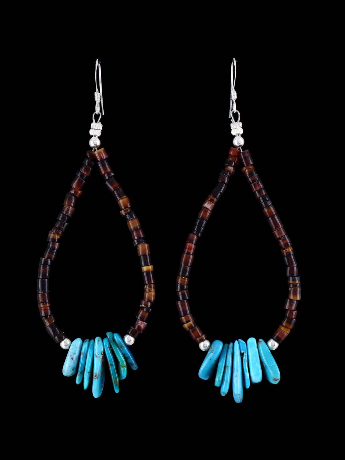 Turquoise Beaded Santo Domingo Dangle Heishi Earrings - PuebloDirect.com