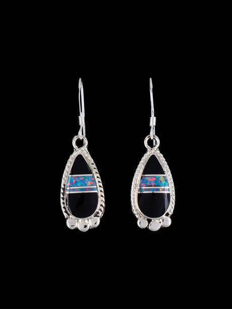 Native American Black Jade and Opalite Inlay Dangle Earrings - PuebloDirect.com