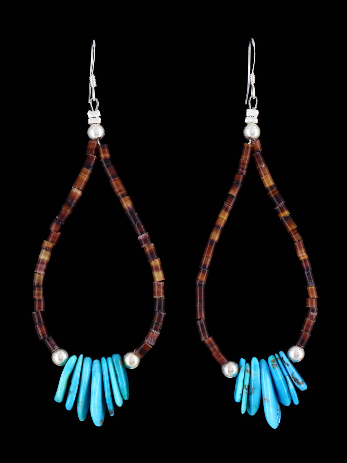 Turquoise Beaded Santo Domingo Dangle Heishi Earrings - PuebloDirect.com