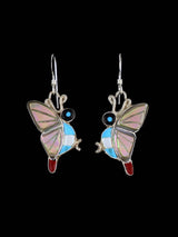 Zuni Inlay Multistone Butterfly Dangle Earrings - PuebloDirect.com