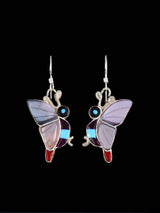Zuni Inlay Multistone Butterfly Dangle Earrings - PuebloDirect.com