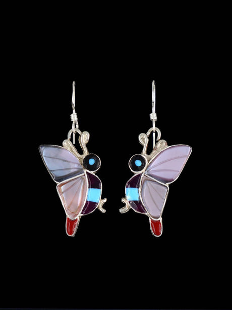 Zuni Inlay Multistone Butterfly Dangle Earrings - PuebloDirect.com