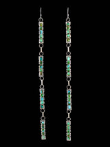 Extra Long Zuni Inlay Sonoran Gold Turquoise Dangle Earrings - PuebloDirect.com