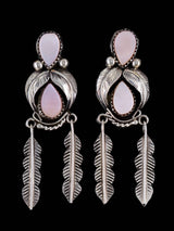 Navajo Pink Shell Sterling Silver Feather Post Earrings - PuebloDirect.com