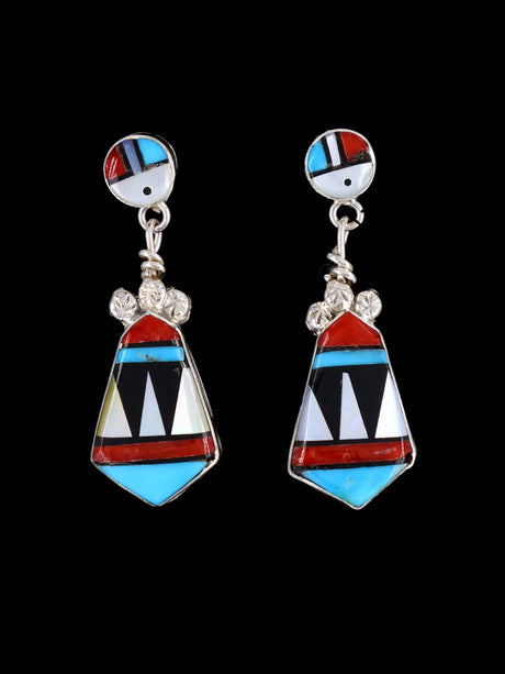 Sterling Silver Zuni Inlay Multistone Post Earrings - PuebloDirect.com