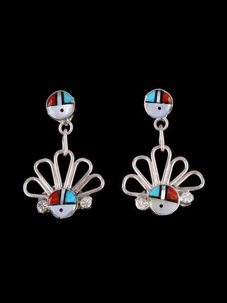 Zuni Inlay Sunface Post Earrings - PuebloDirect.com